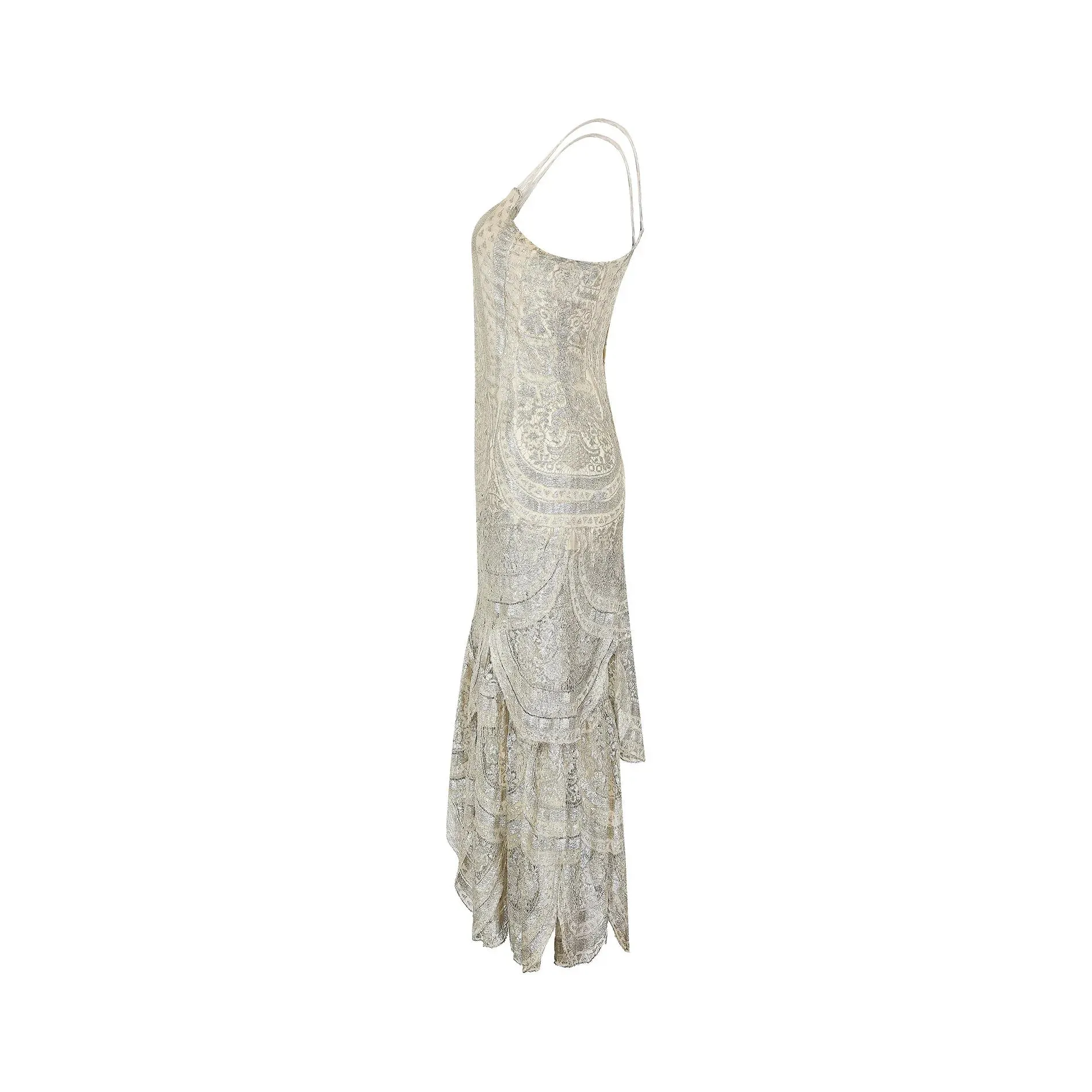1920s Silver Cobweb Lame Flapper Culottes Dress