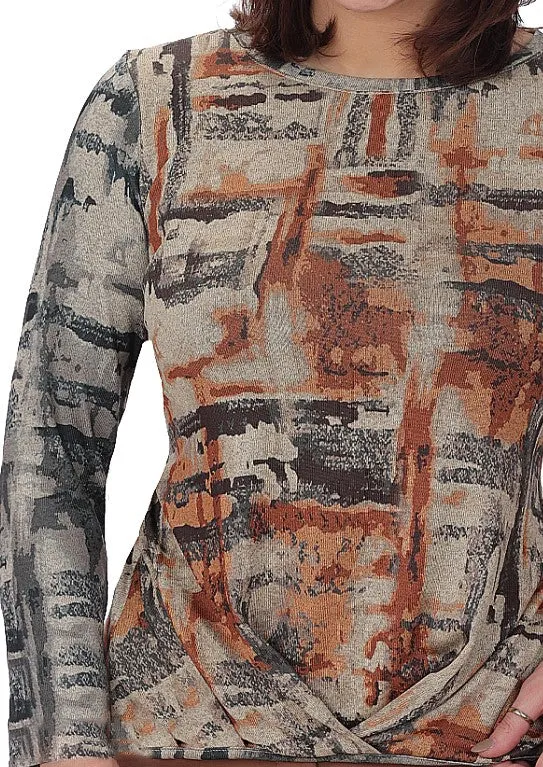 Abstract Print Wrap Hem Top