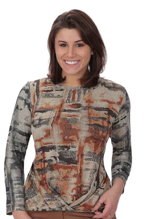 Abstract Print Wrap Hem Top