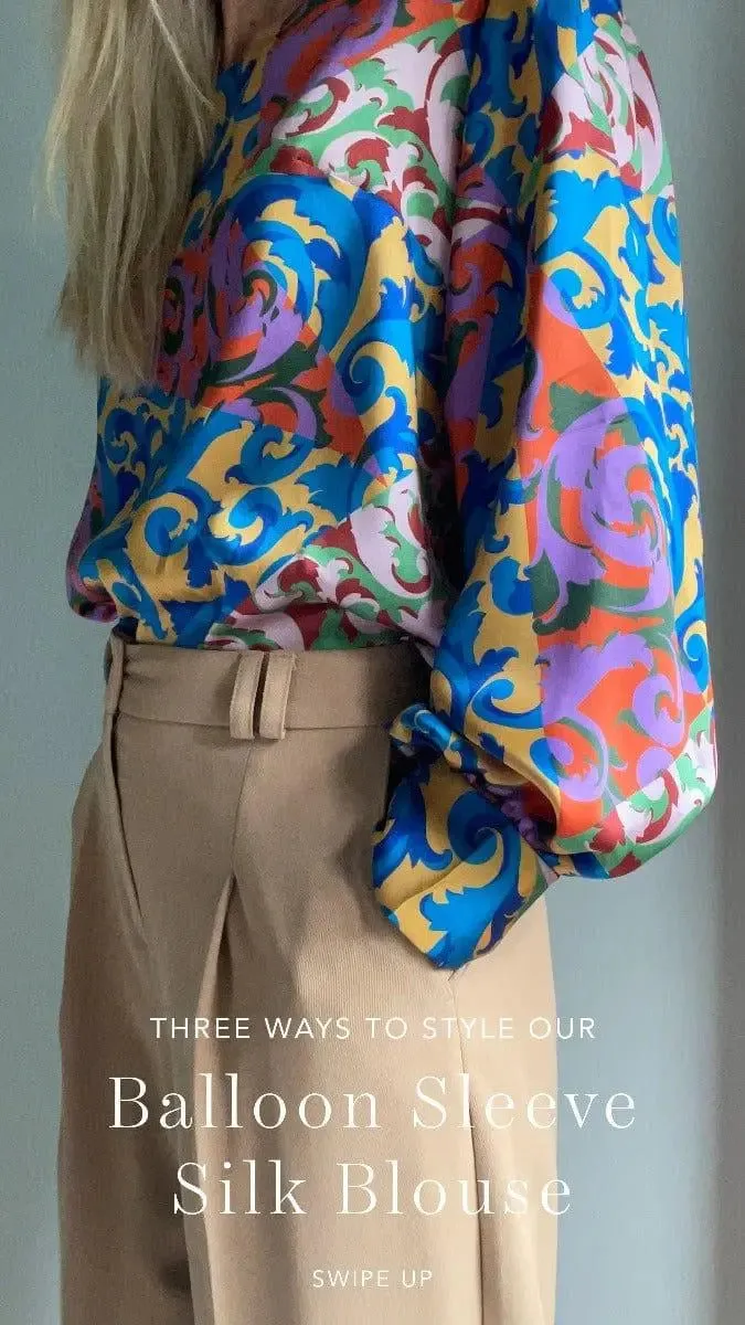 AHB Atelier Women's Liberty Silk Rococo Scrolls Balloon Sleeve Blouse