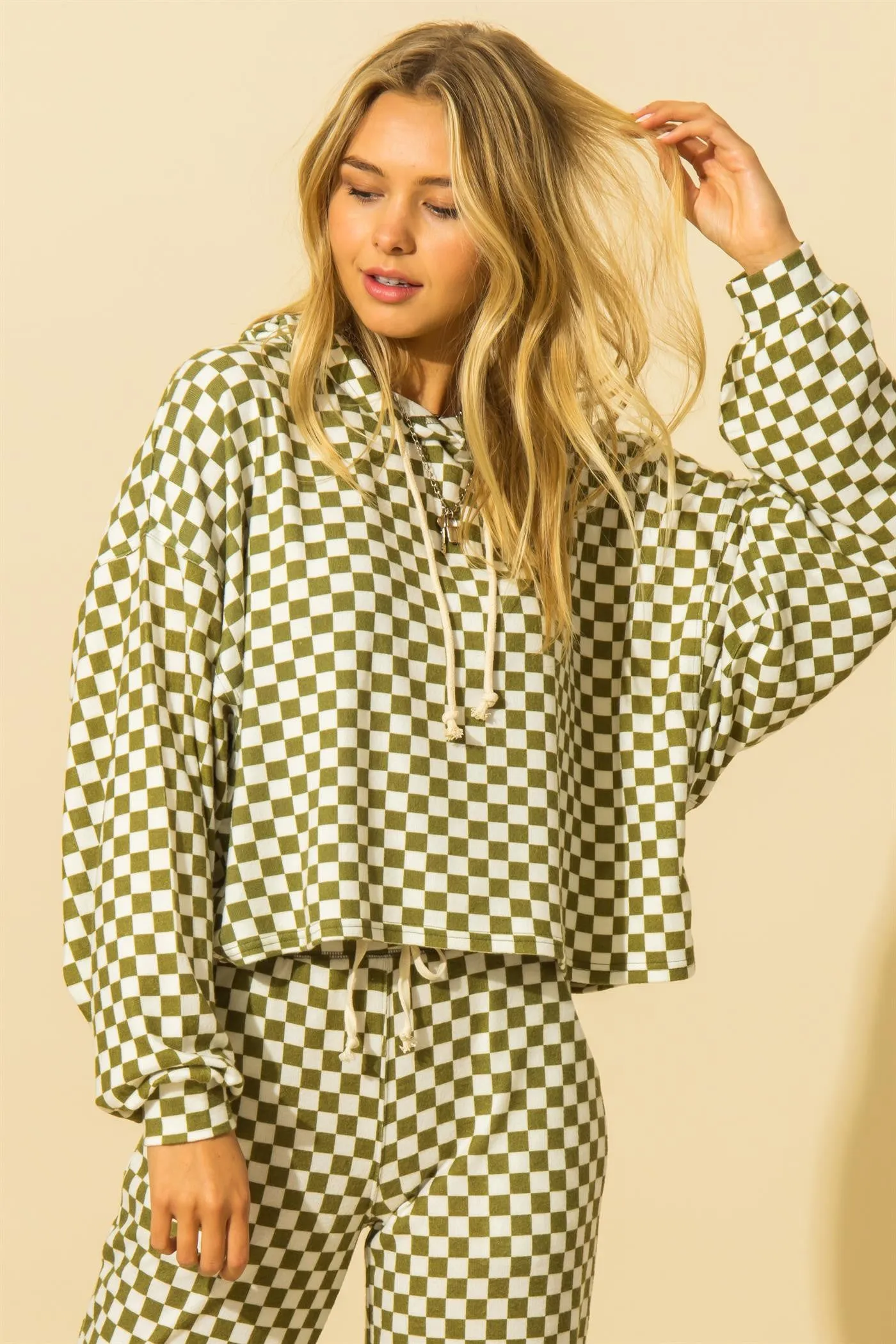 allison olive checkerboard hoodie