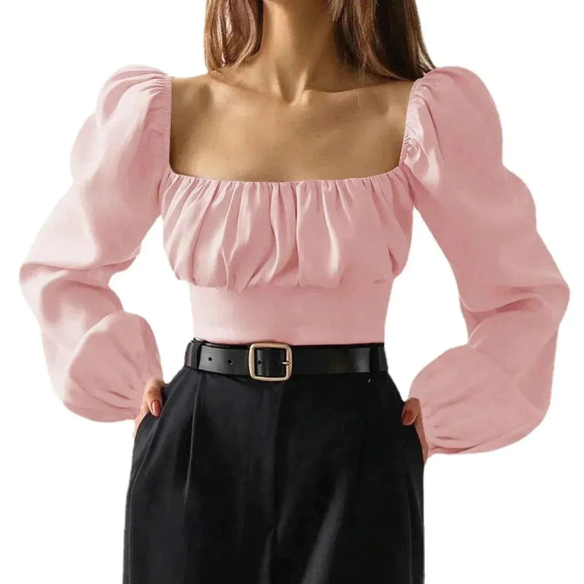 Ballon Sleeve Square Neck Crop Top