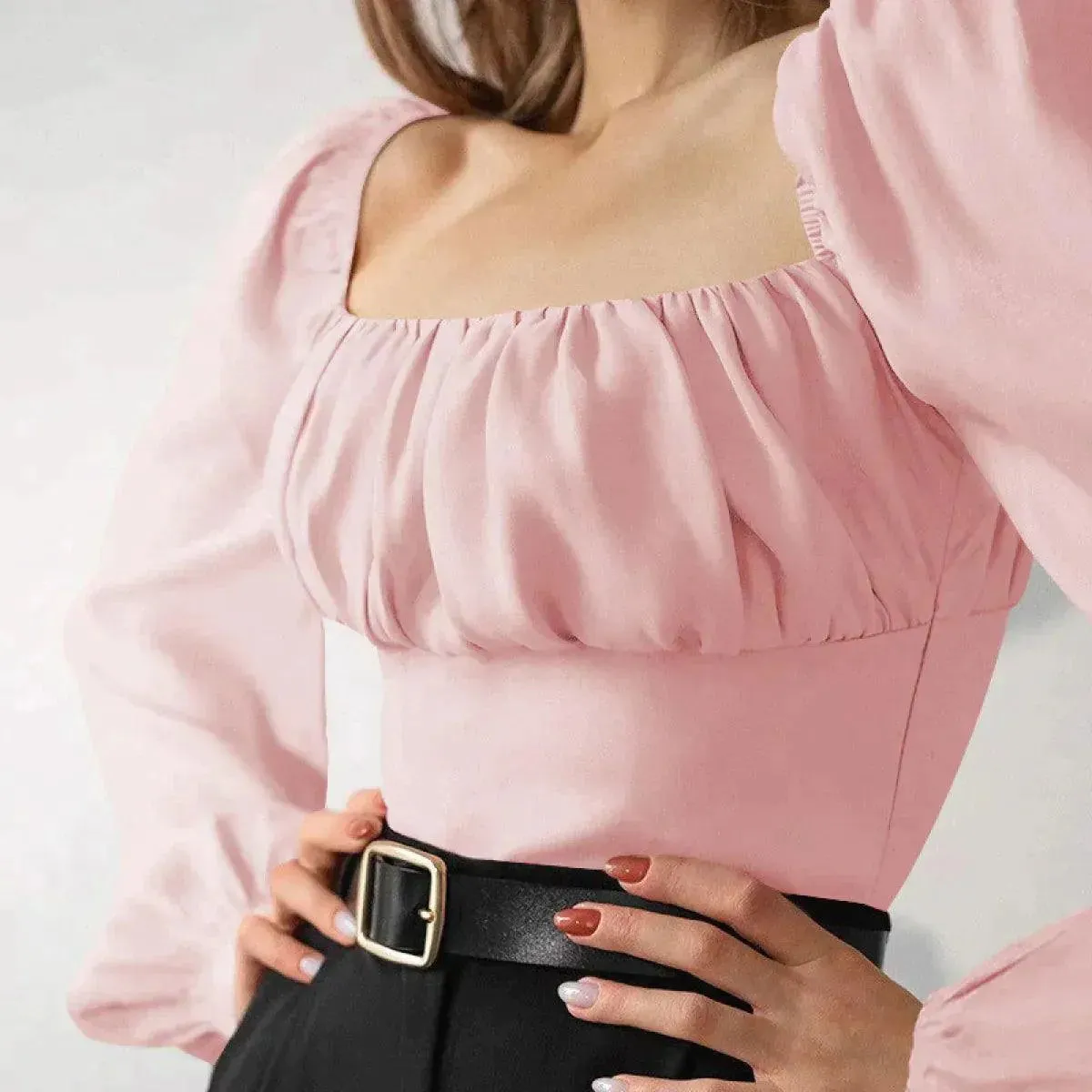 Ballon Sleeve Square Neck Crop Top