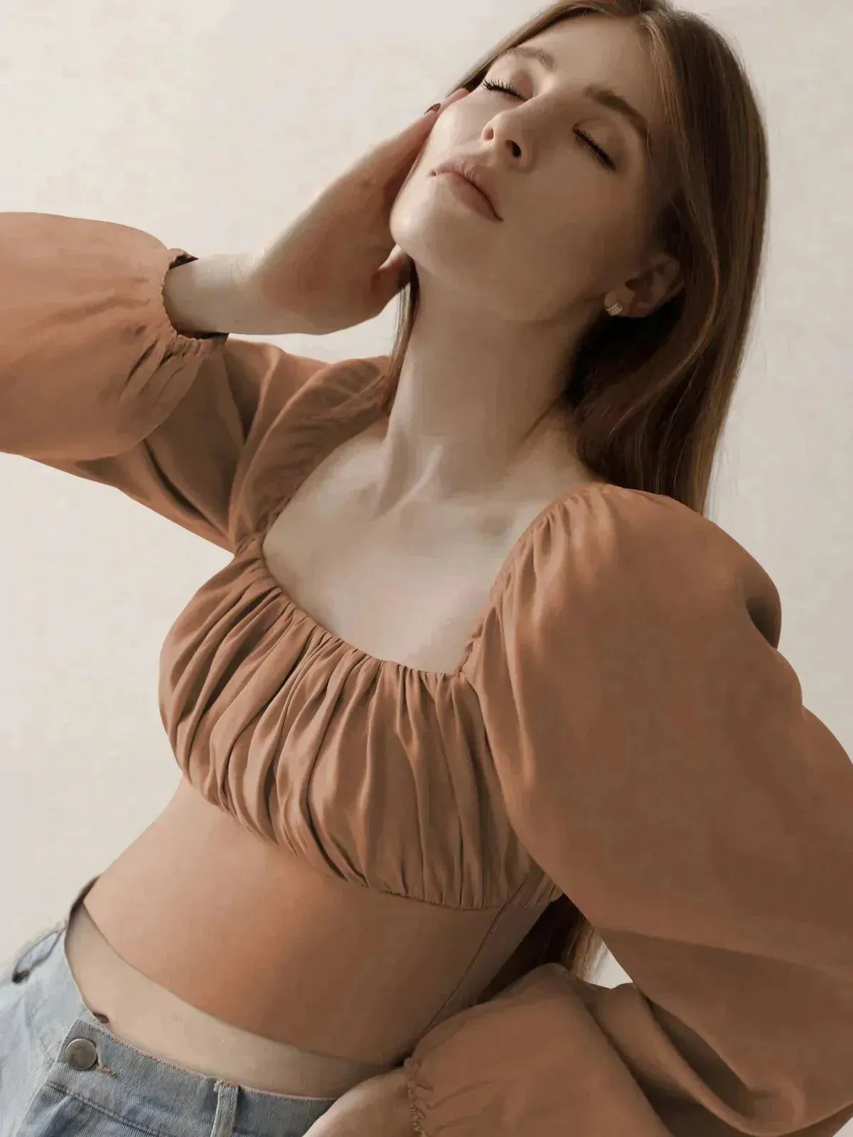 Ballon Sleeve Square Neck Crop Top
