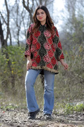 Beautiful Black Multicolour Aari Work Embroidered Jacket With Beautiful Designer Matka Defines Sophistication.