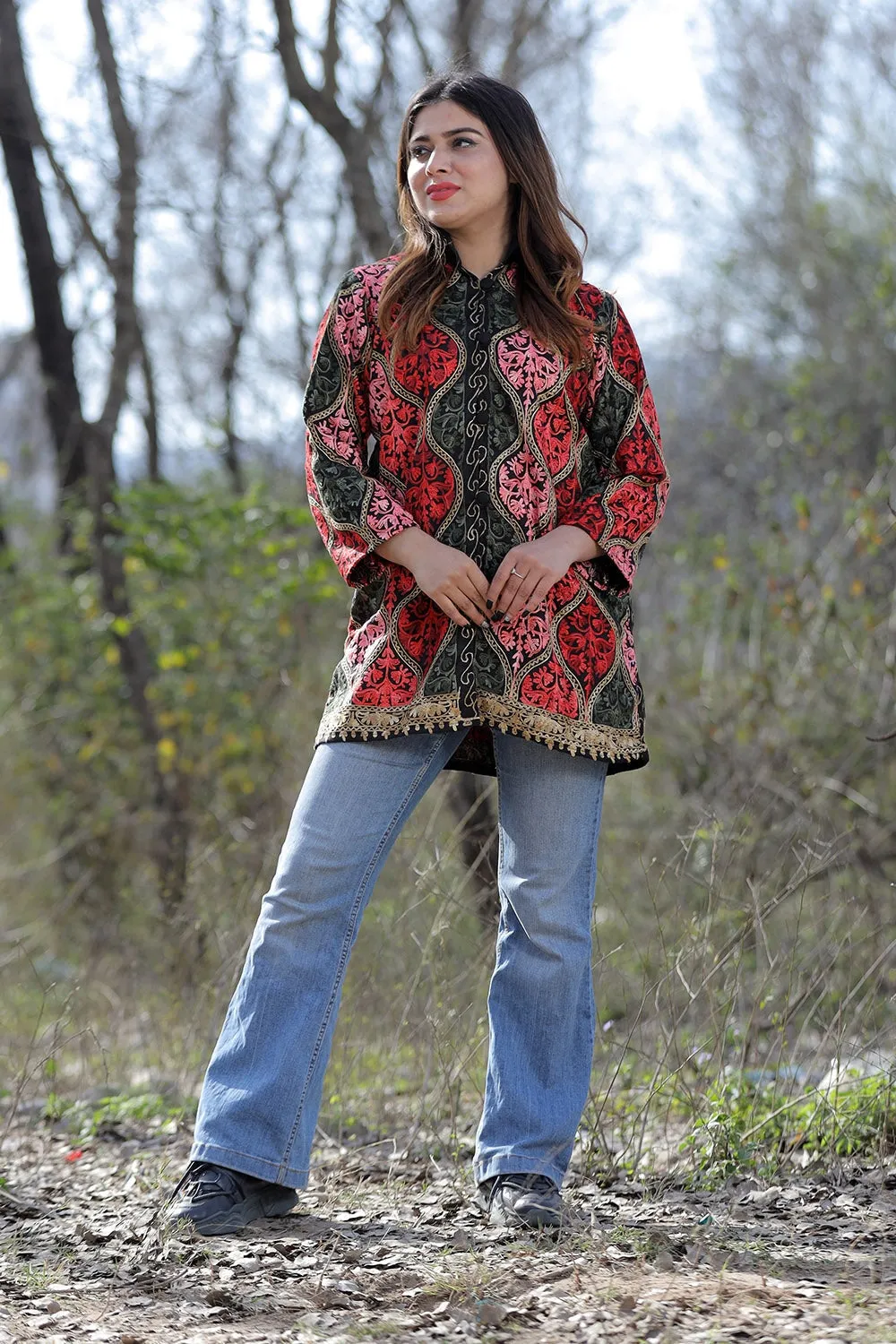Beautiful Black Multicolour Aari Work Embroidered Jacket With Beautiful Designer Matka Defines Sophistication.