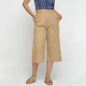 Beige 100% Cotton Elasticated High-Rise Culottes