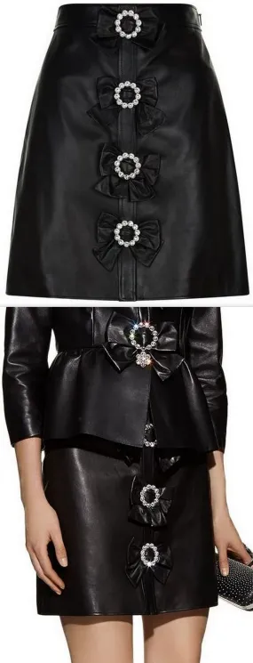 Black Embellished Faux-Leather Skirt