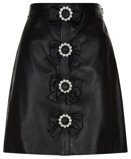 Black Embellished Faux-Leather Skirt