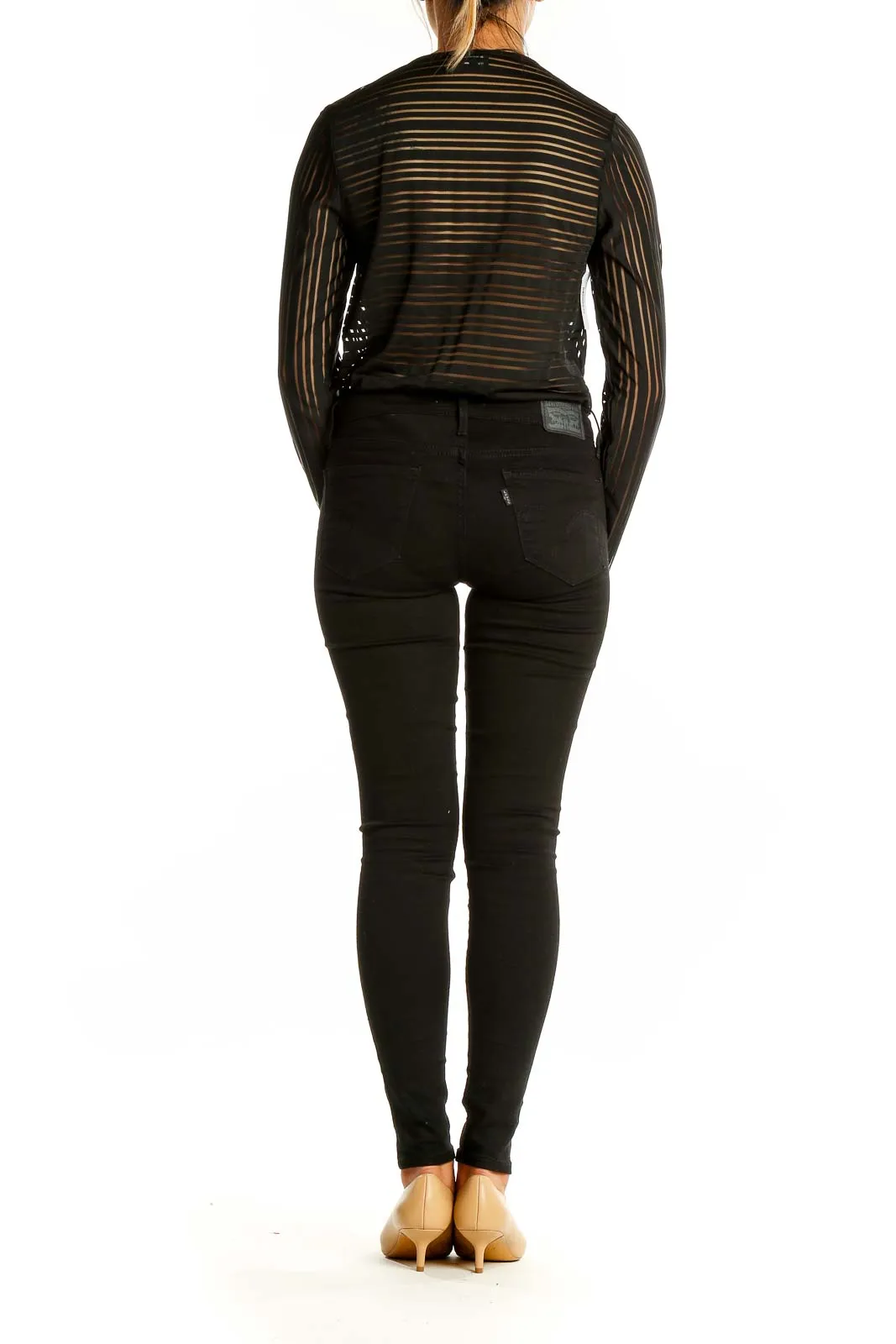 Black Sheer Striped Wrap Bodysuit
