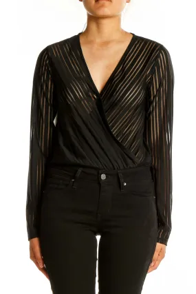 Black Sheer Striped Wrap Bodysuit
