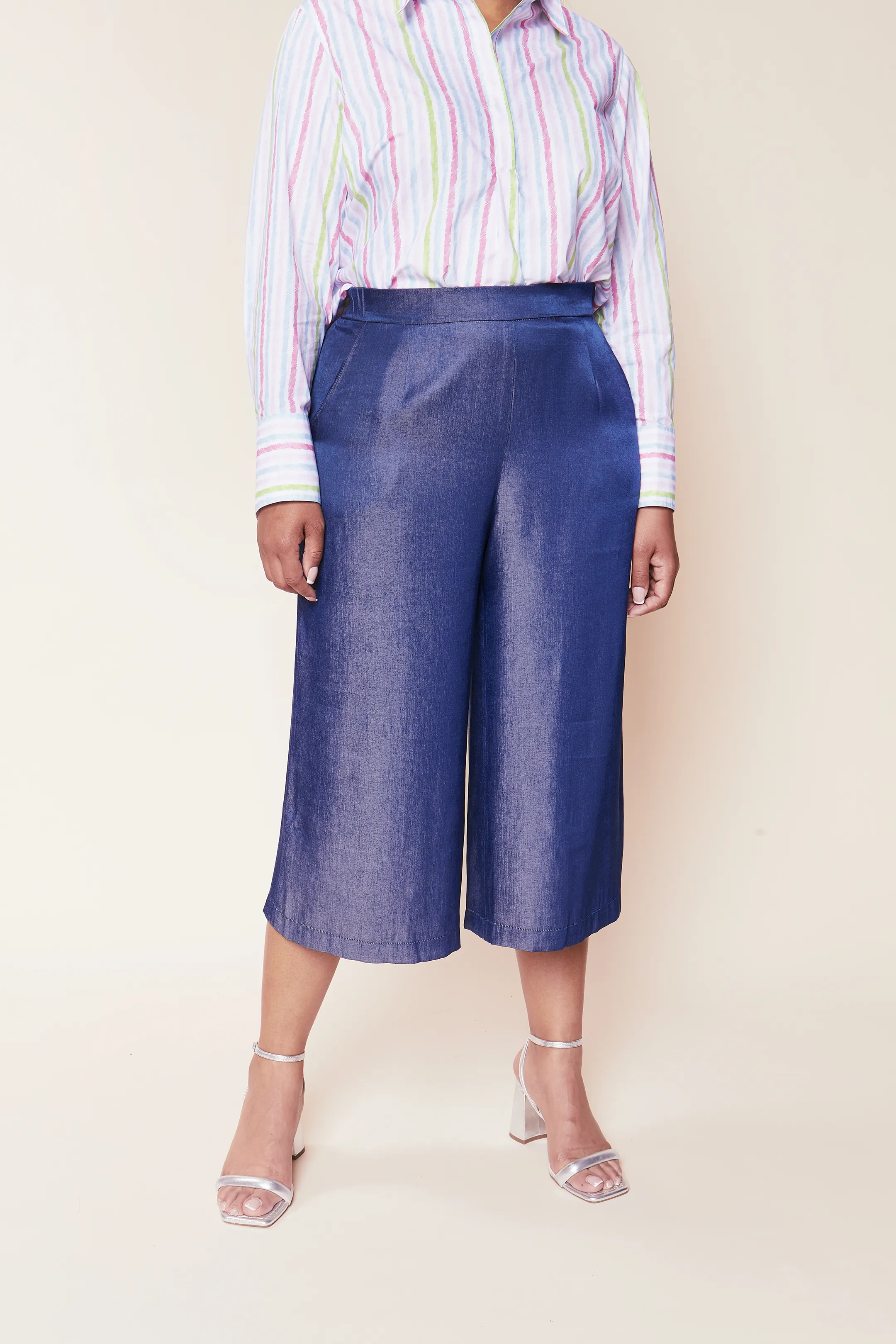Blue Chambray Fluid Denim Culottes