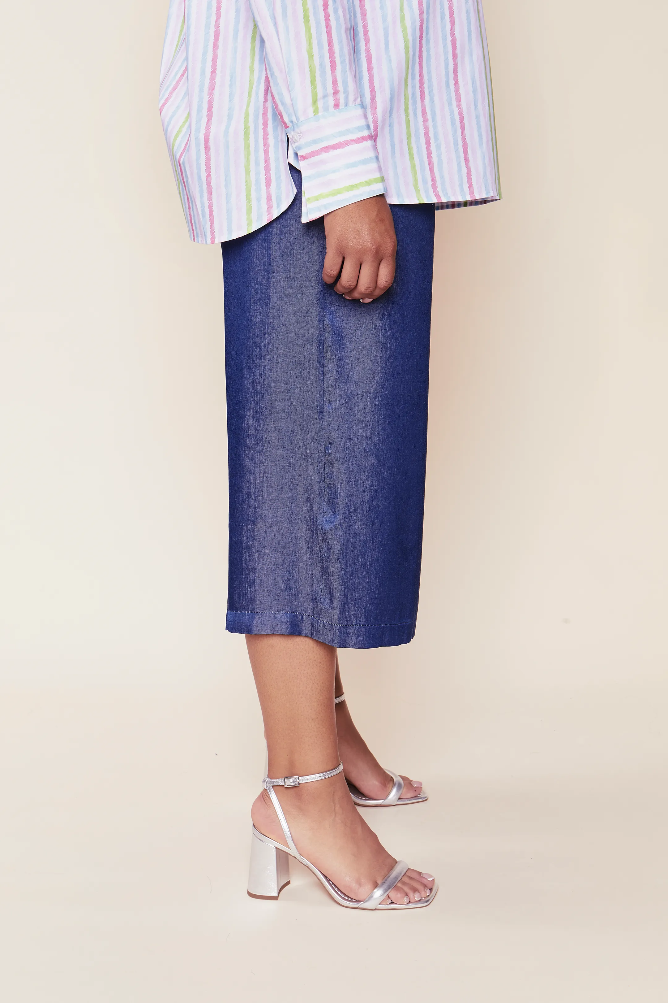 Blue Chambray Fluid Denim Culottes