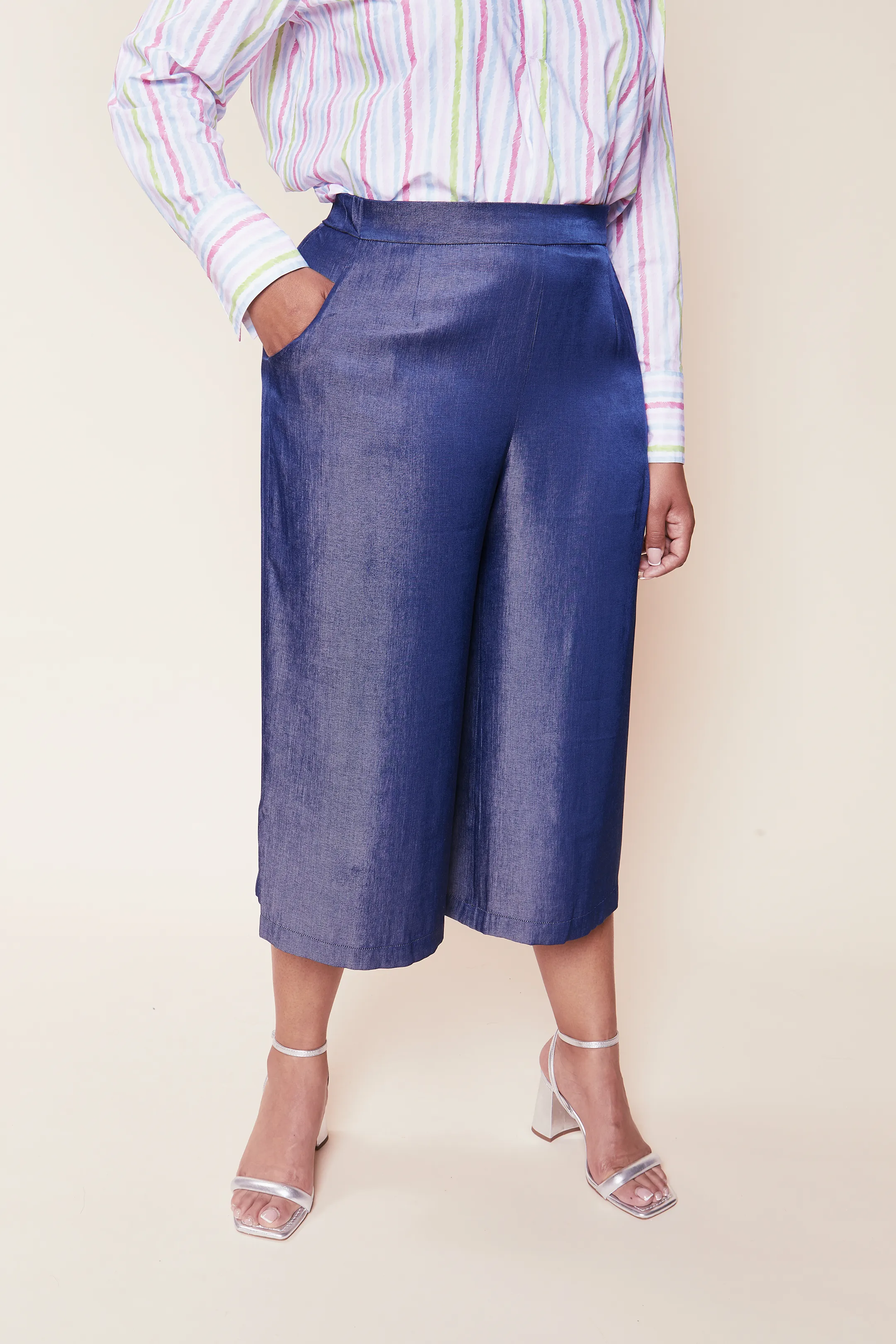 Blue Chambray Fluid Denim Culottes