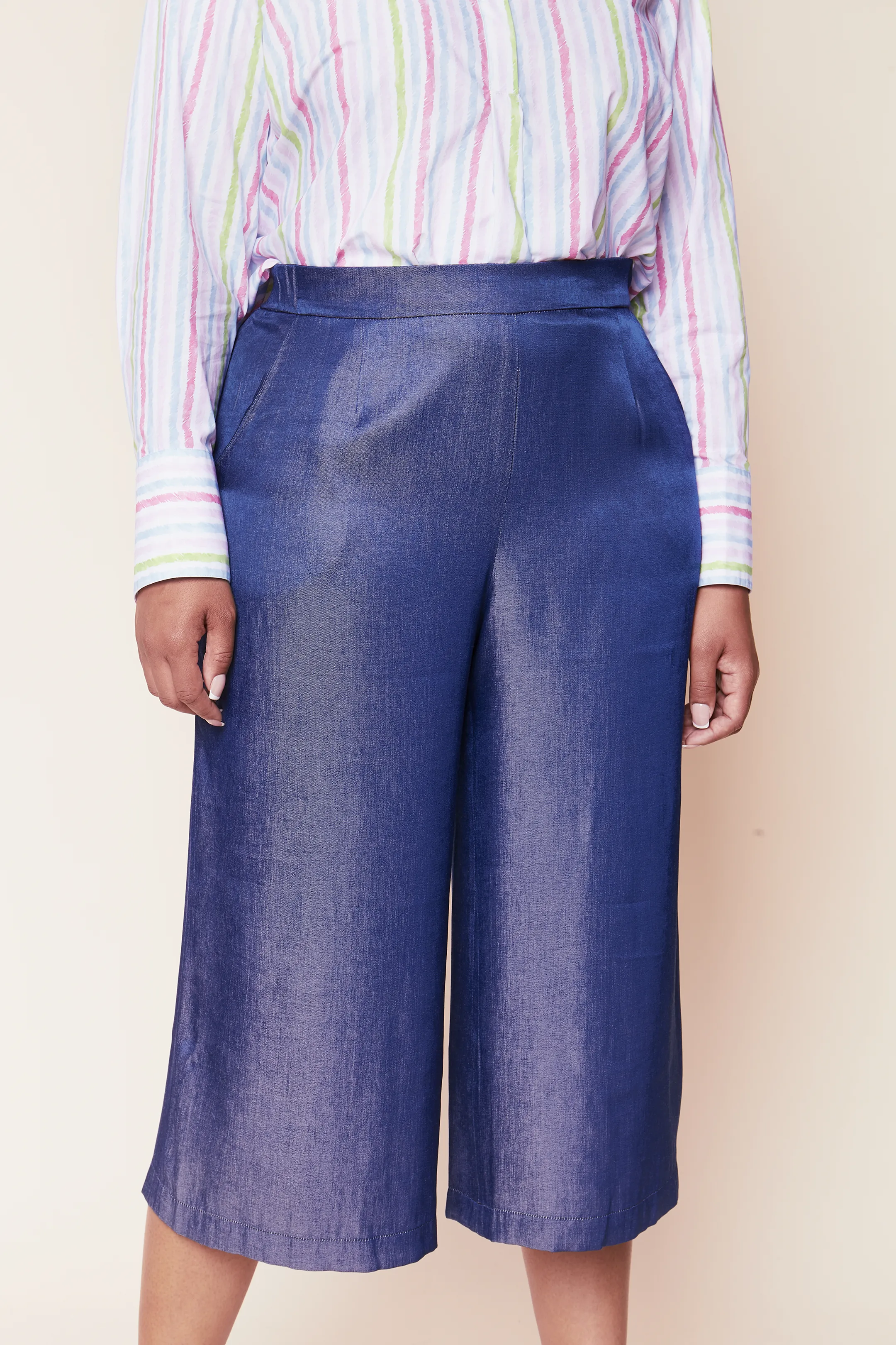 Blue Chambray Fluid Denim Culottes