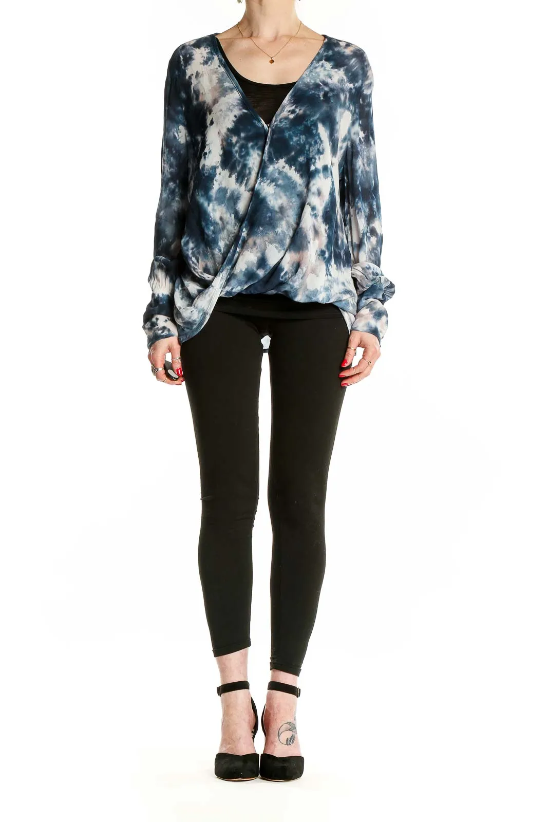 Blue Tie-Dye Wrap Blouse