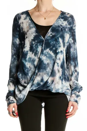 Blue Tie-Dye Wrap Blouse