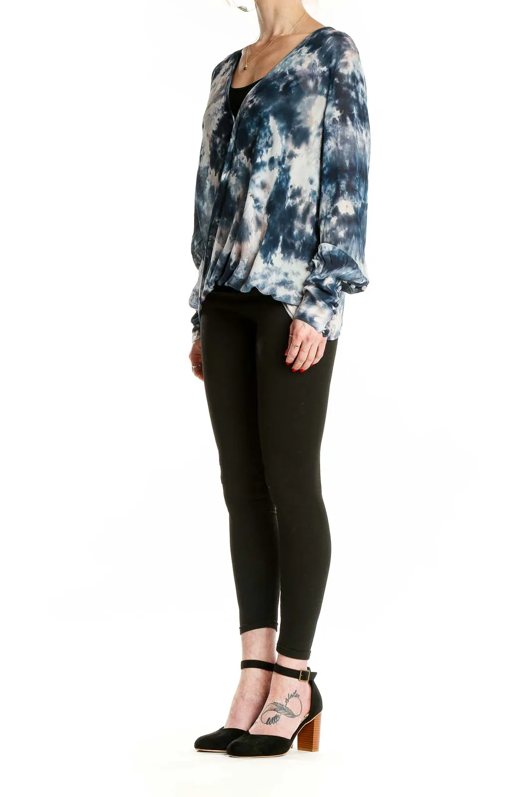 Blue Tie-Dye Wrap Blouse