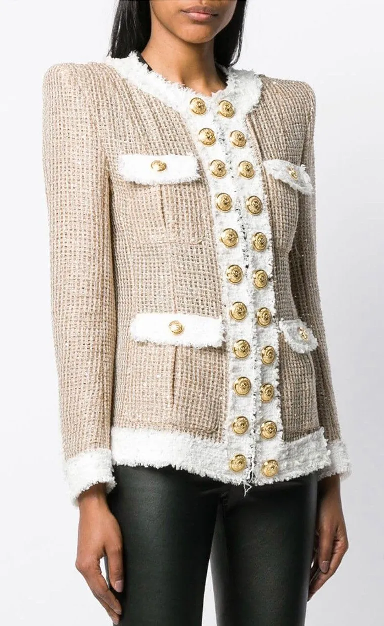 Contrast Trimmed Tweed Jacket