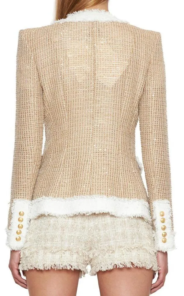 Contrast Trimmed Tweed Jacket