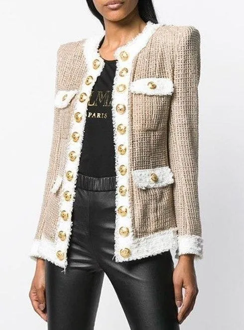 Contrast Trimmed Tweed Jacket