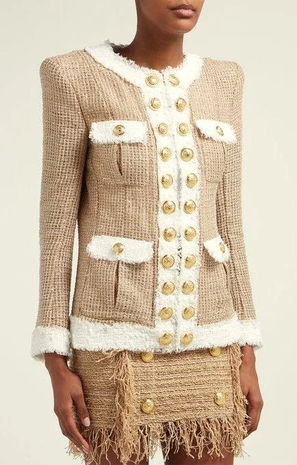 Contrast Trimmed Tweed Jacket