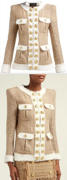 Contrast Trimmed Tweed Jacket