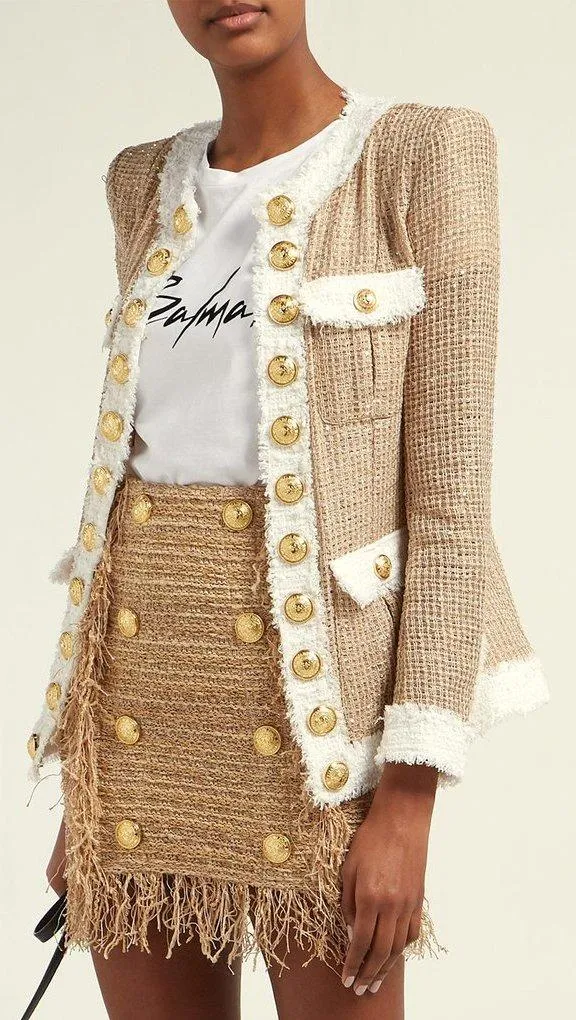 Contrast Trimmed Tweed Jacket