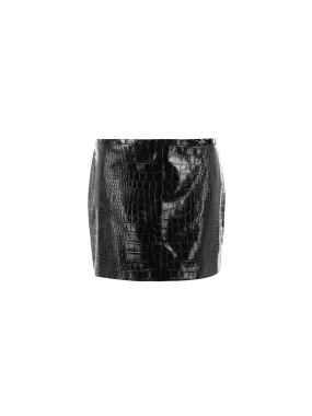 Crocodile-Effect Leather Skirt