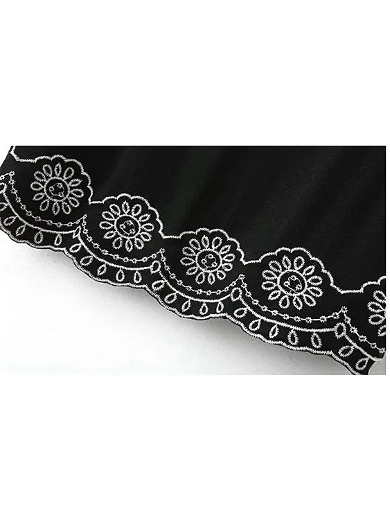 Custom Round Neck Lace Short Sleeve Black Fashion Tee