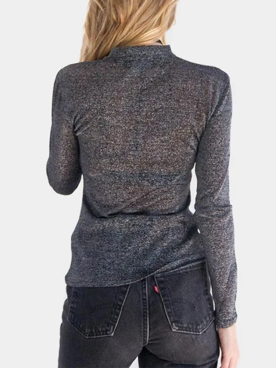 Custom Round Neck Sheer Long Sleeve Black T-Shirt