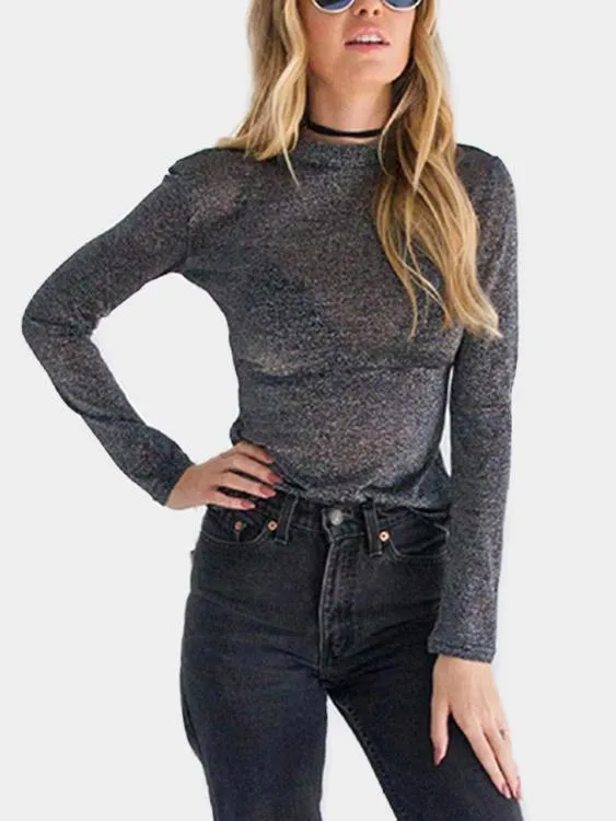 Custom Round Neck Sheer Long Sleeve Black T-Shirt