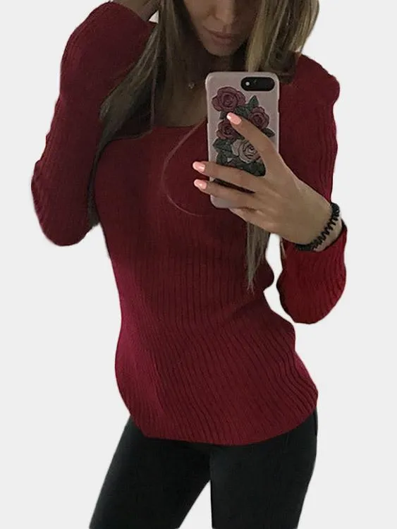 Custom V-Neck Pullover Hollow Long Sleeve Red T-Shirts