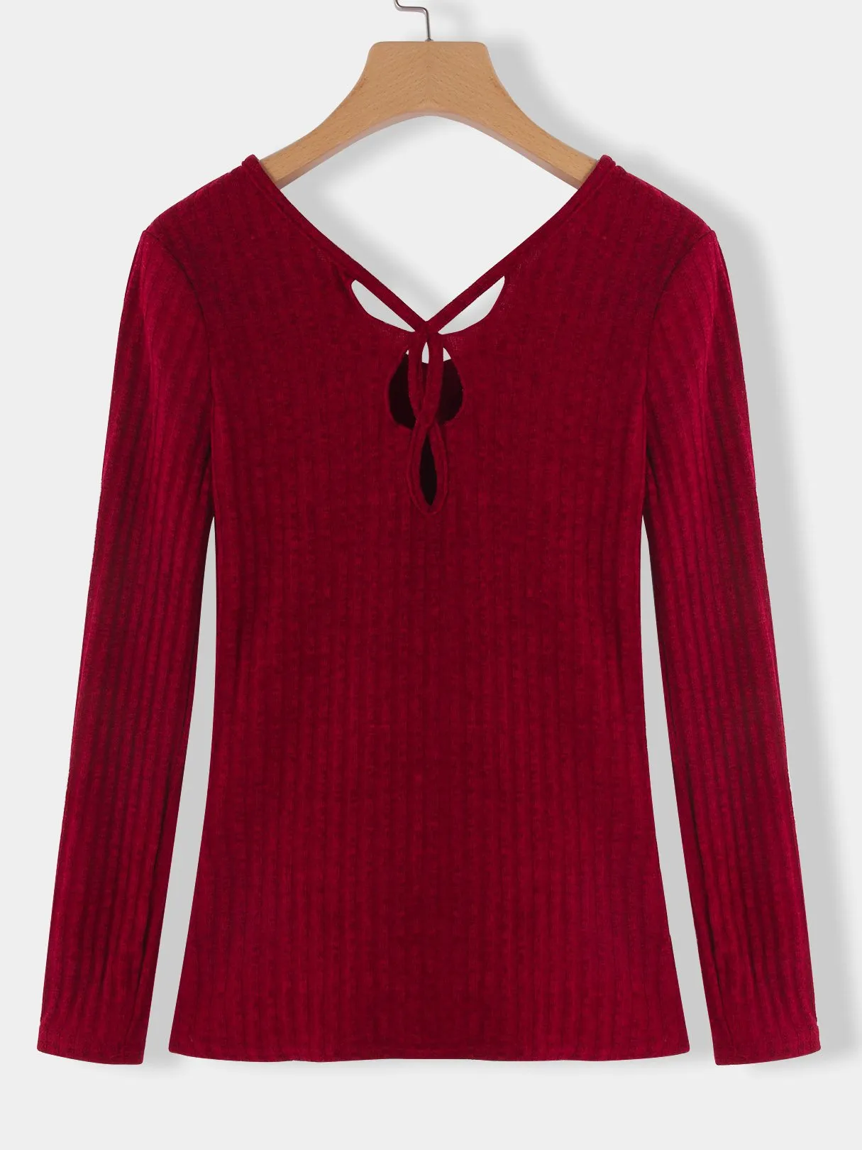 Custom V-Neck Pullover Hollow Long Sleeve Red T-Shirts
