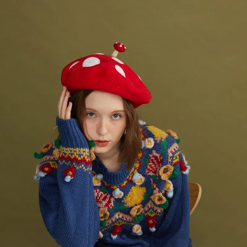 Cute Mushroom Wool Beret