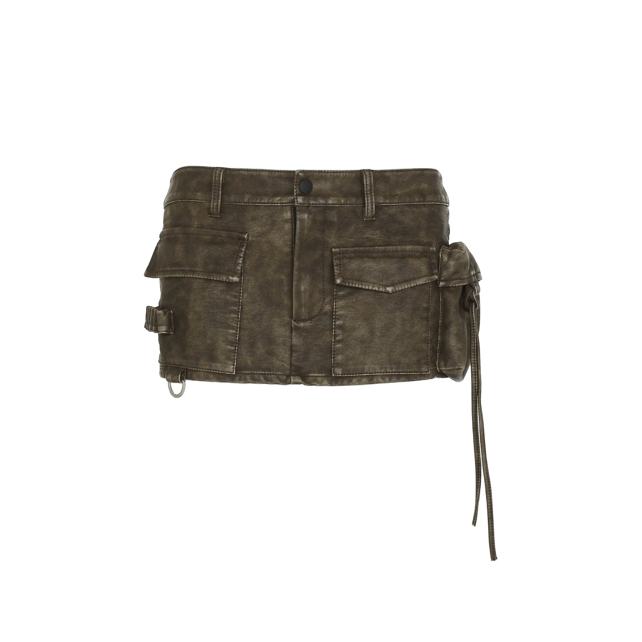 Dark Brown Retro Leather Mini Skirt