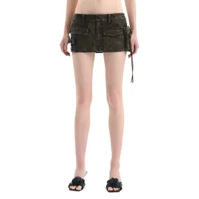 Dark Brown Retro Leather Mini Skirt