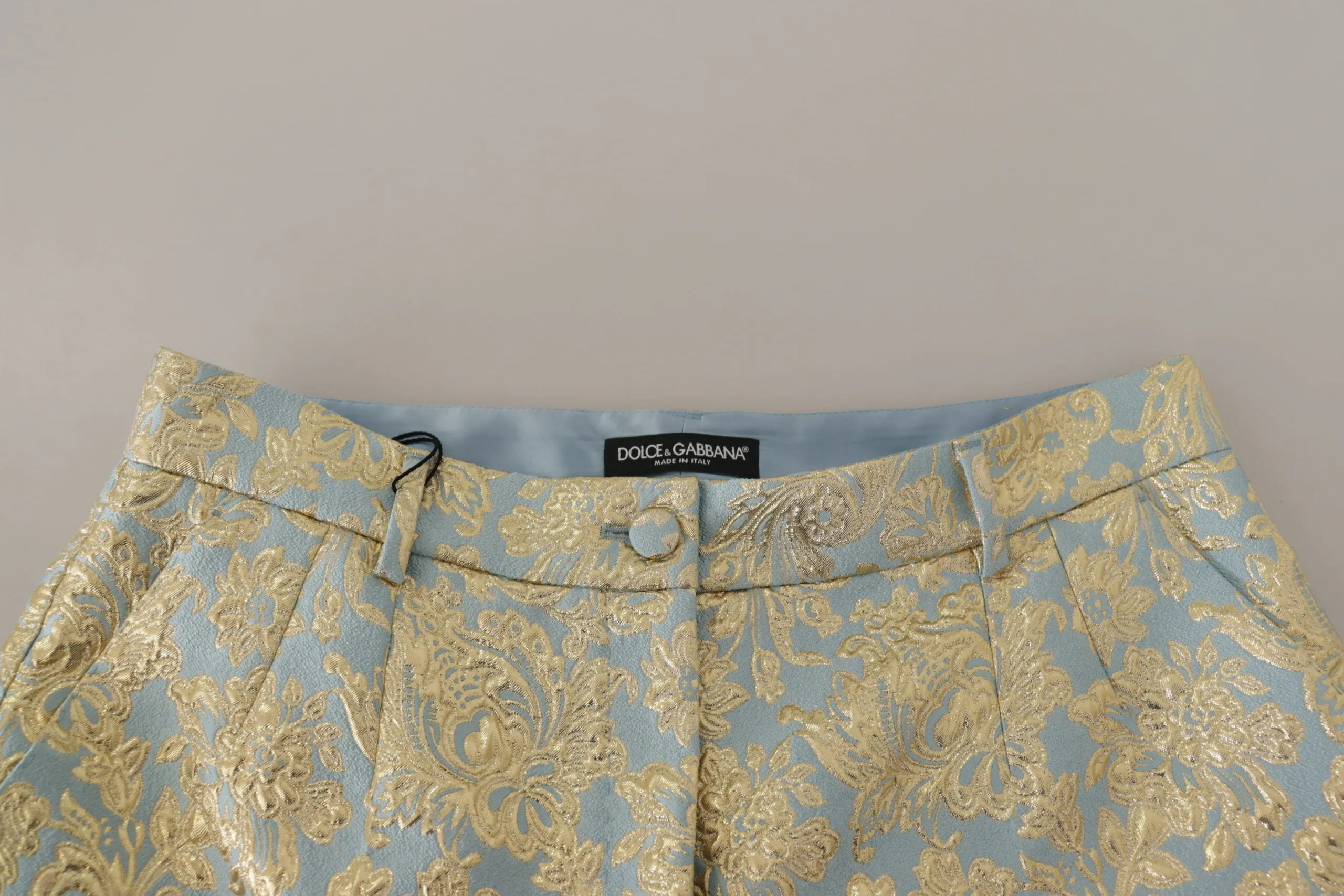 Dolce & Gabbana Gold Jacquard High Waist Polyester Shorts