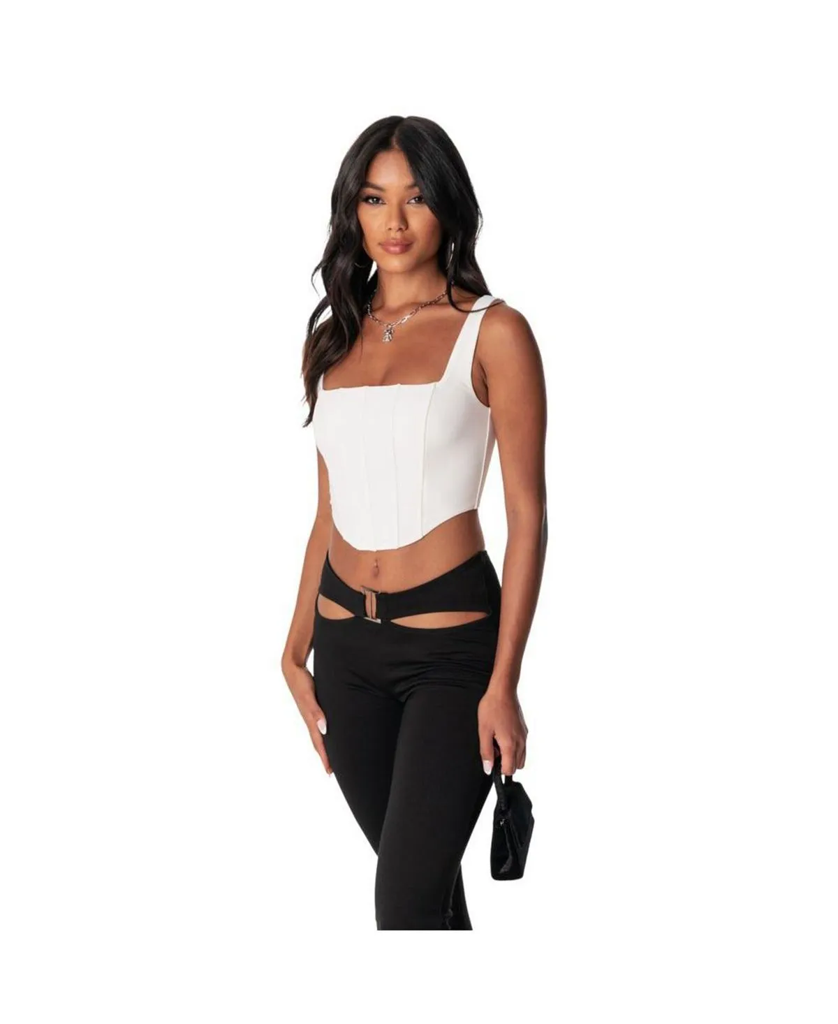 Edikted Women's Square Neck Boned Corset Top, White