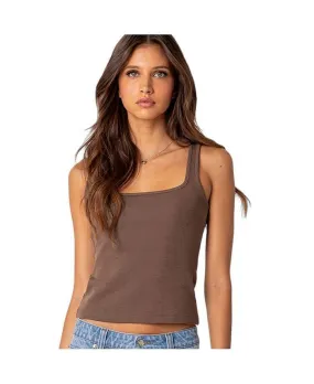 Edikted Women's Square Neck Tank, Brown