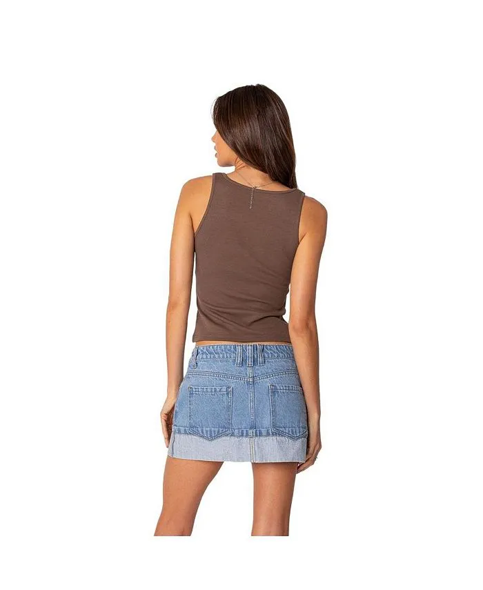 Edikted Women's Square Neck Tank, Brown