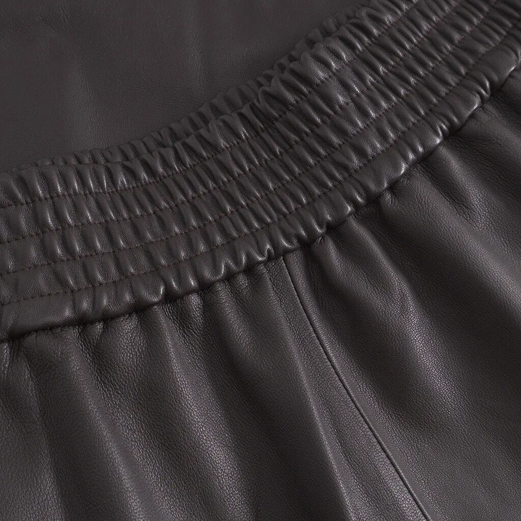 Everlyn leather skirt with elastic in waist / 50648 - Chocolate