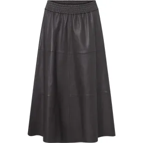 Everlyn leather skirt with elastic in waist / 50648 - Chocolate