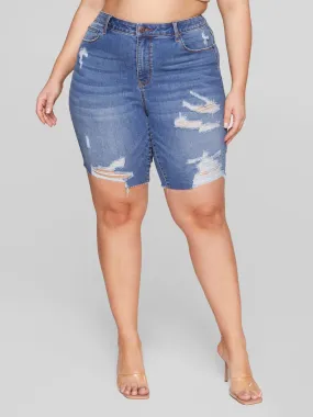 Fashion To Figure - Mid Rise Destructed Bermuda Shorts