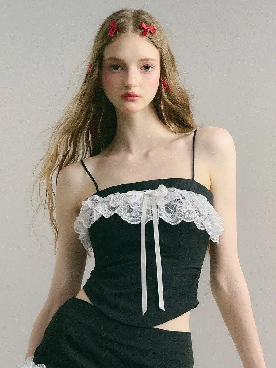 Girly Lace Stitch Camisole ＆ Culottes