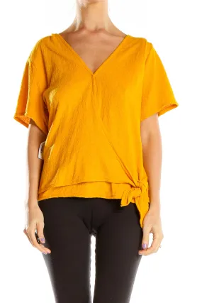 Golden Wrap-Style Short Sleeve Top