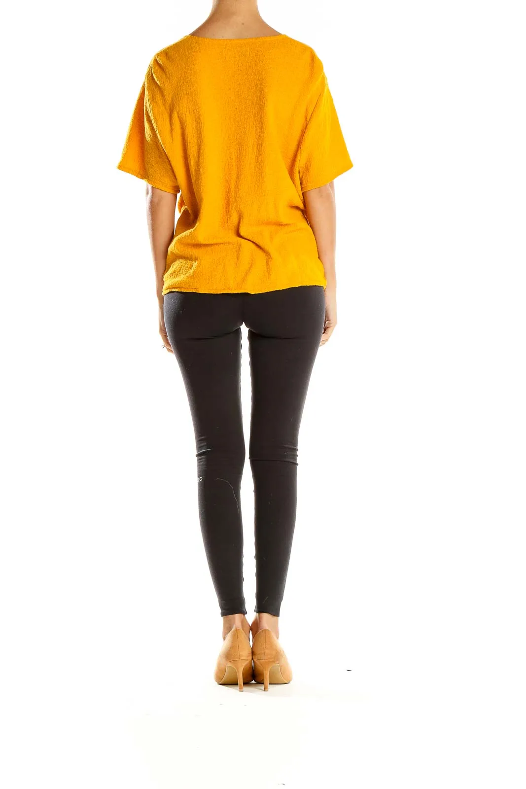 Golden Wrap-Style Short Sleeve Top