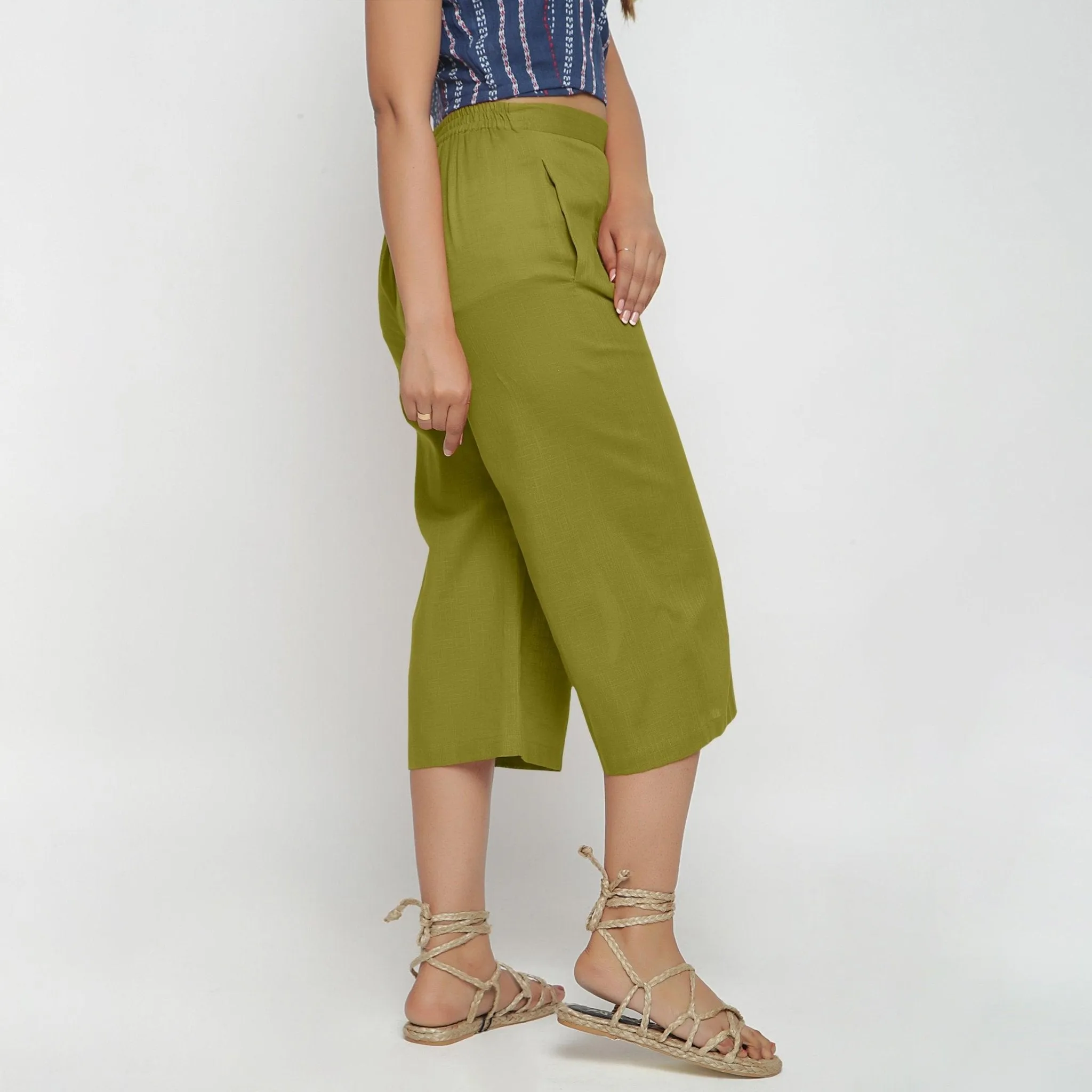 Green 100% Cotton Elasticated High-Rise Culottes