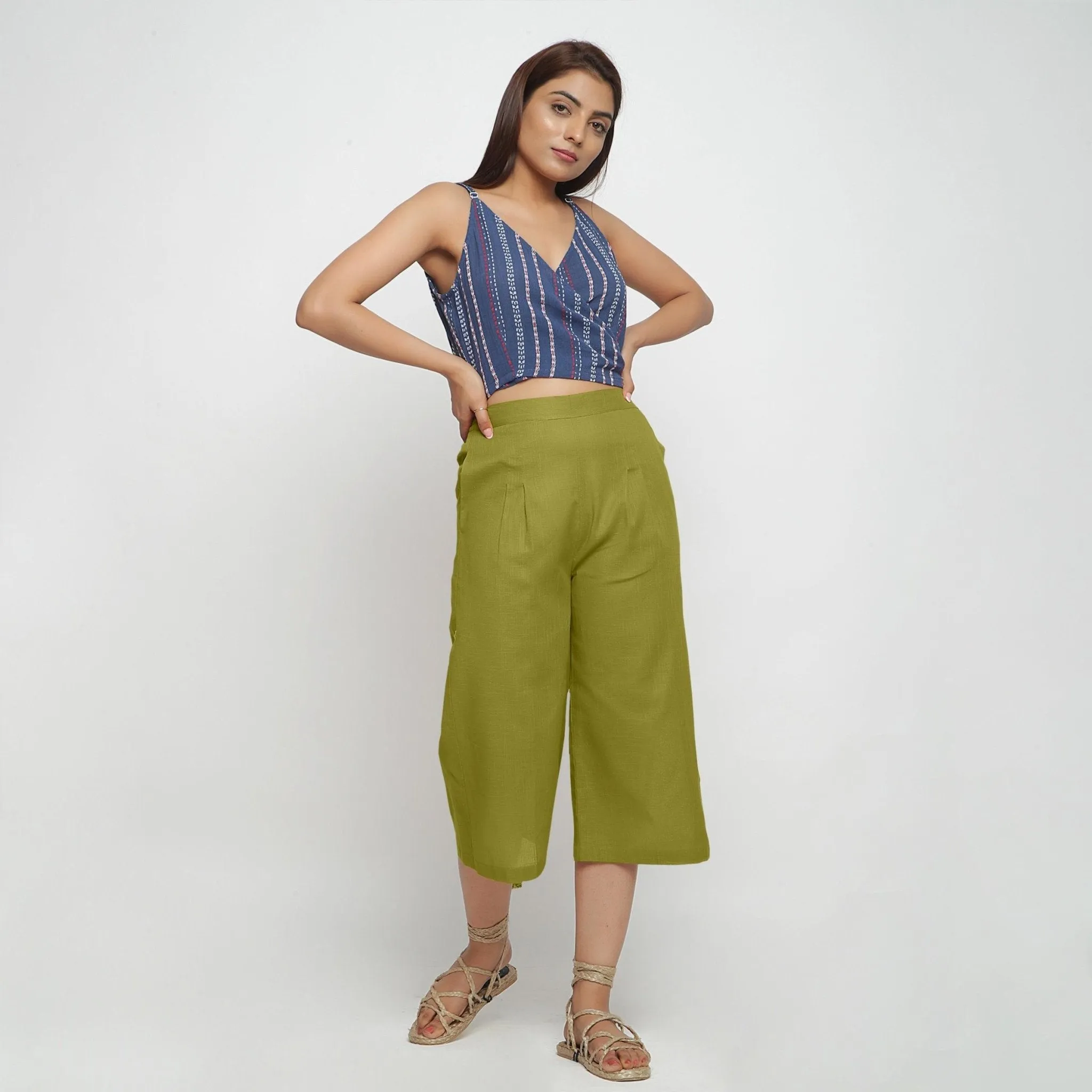 Green 100% Cotton Elasticated High-Rise Culottes