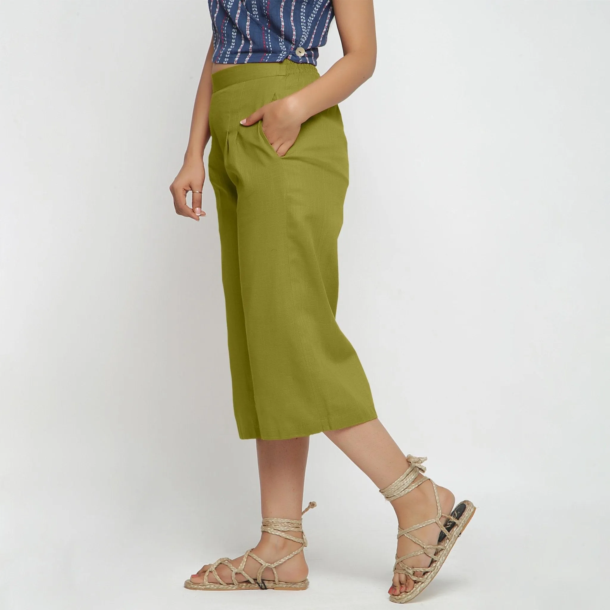 Green 100% Cotton Elasticated High-Rise Culottes